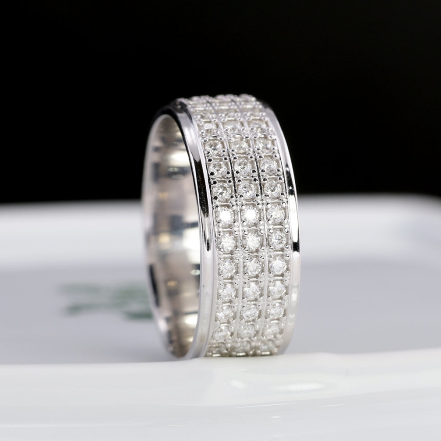 Nhẫn bạc nam dạng tròn đính full kim cương Moissanite NNAM0254