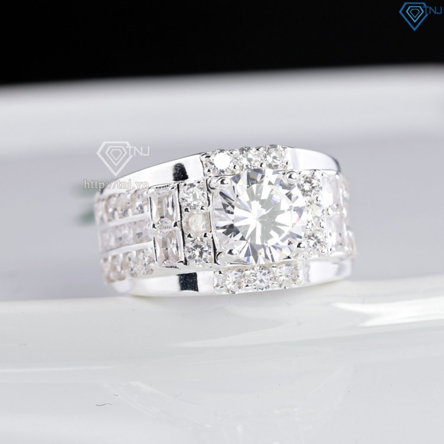 Nhẫn nam bạc 925 cách điệu đính đá đẹp NNA0898