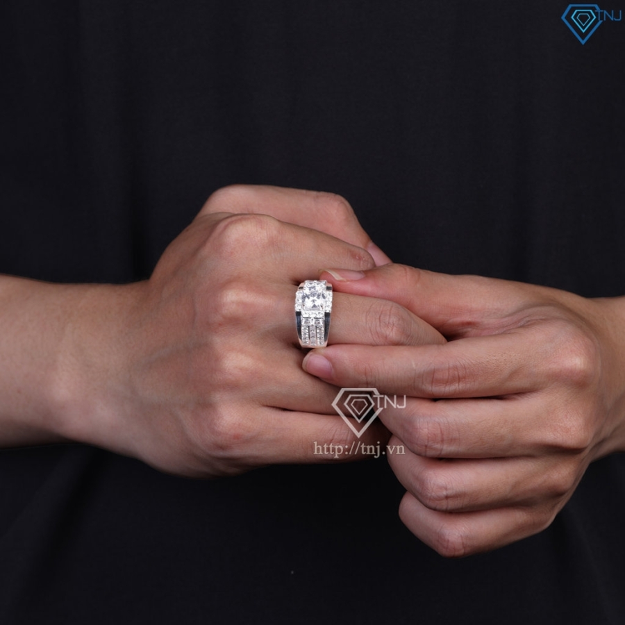 Nhẫn nam bạc 925 cách điệu đính đá đẹp NNA0898