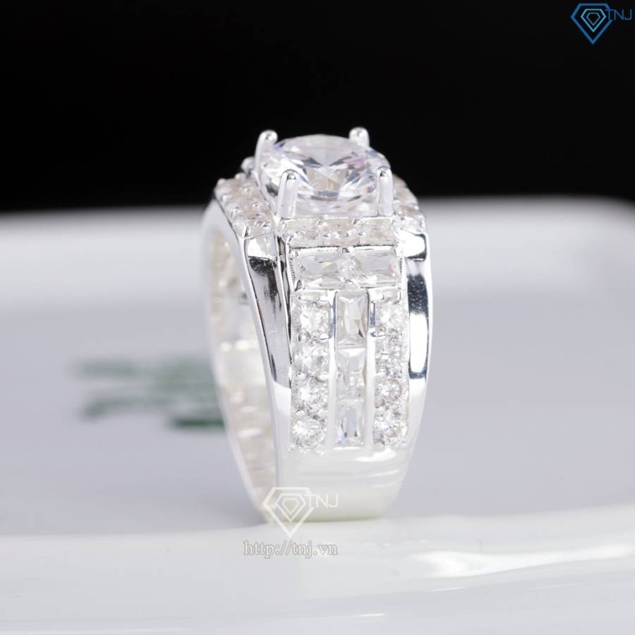 Nhẫn nam bạc 925 cách điệu đính đá đẹp NNA0898