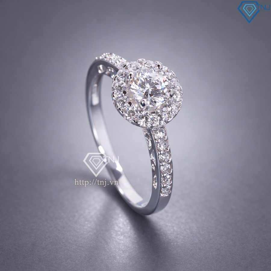 Nhẫn bạc nữ xi kim mặt tròn đính đá NN0554-XK