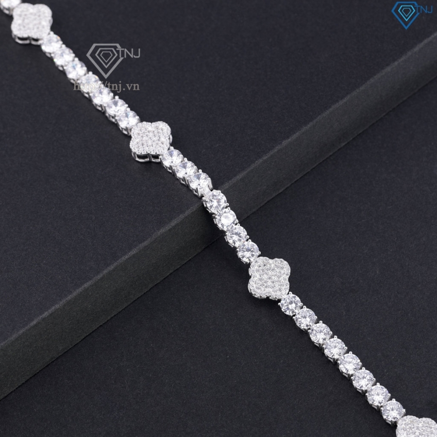 Lắc tay Tennis bạc cho nam đính đá 5mm hình cỏ  4 lá LTA0242