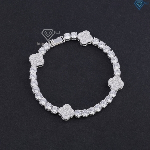 Lắc tay Tennis bạc cho nam đính đá 5mm hình cỏ  4 lá LTA0242