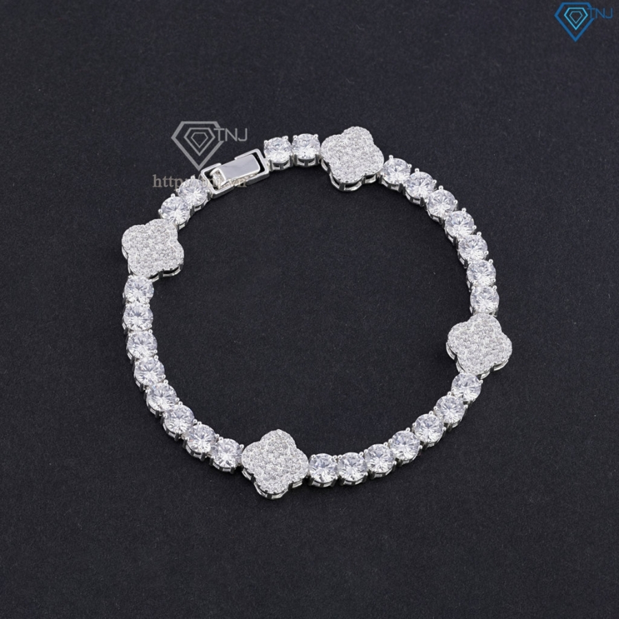 Lắc tay Tennis bạc cho nam đính đá 5mm hình cỏ  4 lá LTA0242