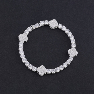 Lắc tay Tennis bạc cho nam đính đá 5mm hình cỏ  4 lá LTA0242