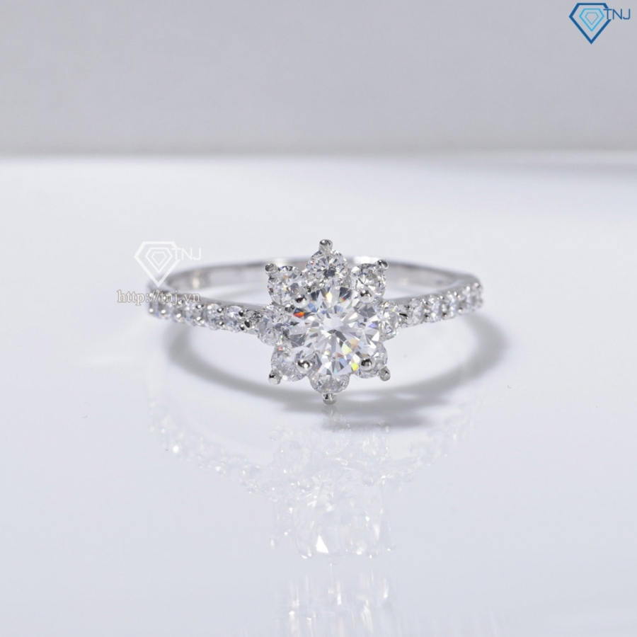 Nhẫn bạc nữ bông hoa đính đá trắng xi kim NN0559-XK