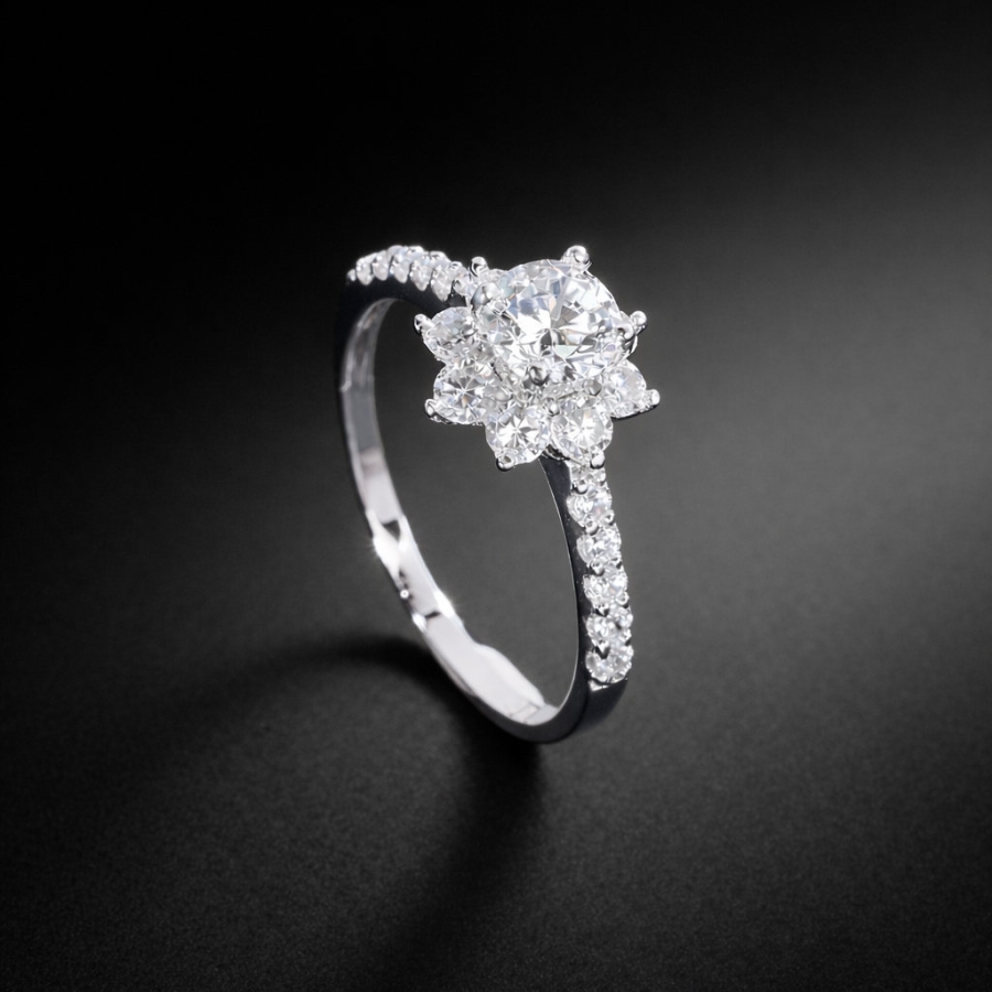 Nhẫn bạc nữ bông hoa đính đá trắng xi kim NN0559-XK