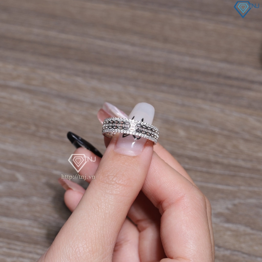 Nhẫn bạc nữ dạng tròn kim tiền xi kim NN0570-XK