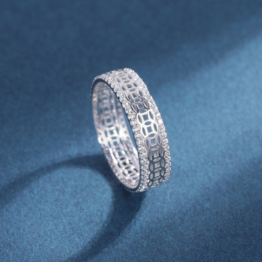 Nhẫn bạc nữ dạng tròn kim tiền xi kim NN0570-XK