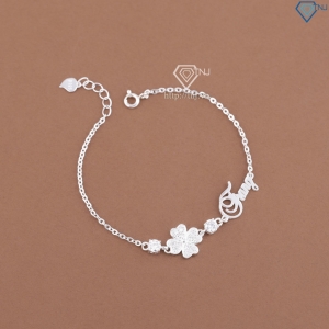 Lắc tay nữ hình cỏ 4 lá đính kim cương Moissanite 4mm LTNM0031