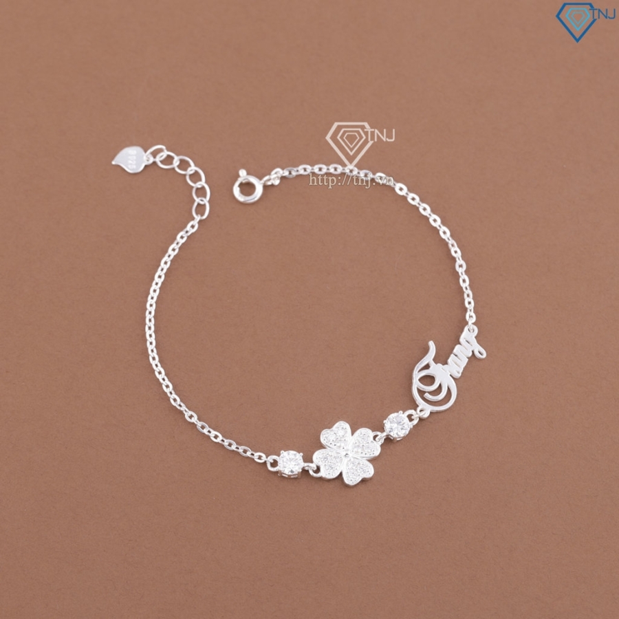 Lắc tay nữ hình cỏ 4 lá đính kim cương Moissanite 4mm LTNM0031
