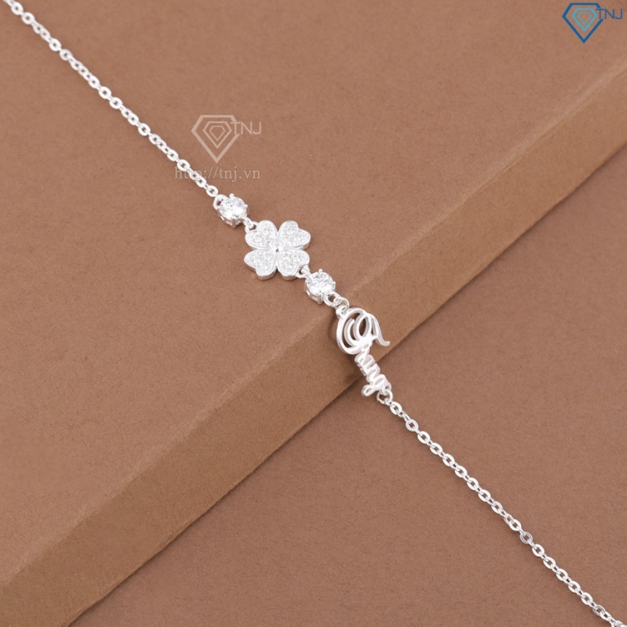 Lắc tay nữ hình cỏ 4 lá đính kim cương Moissanite 4mm LTNM0031