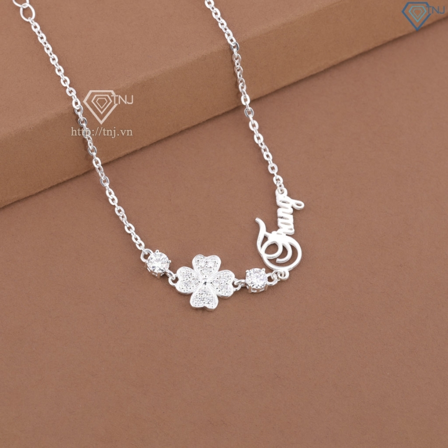 Lắc tay nữ hình cỏ 4 lá đính kim cương Moissanite 4mm LTNM0031