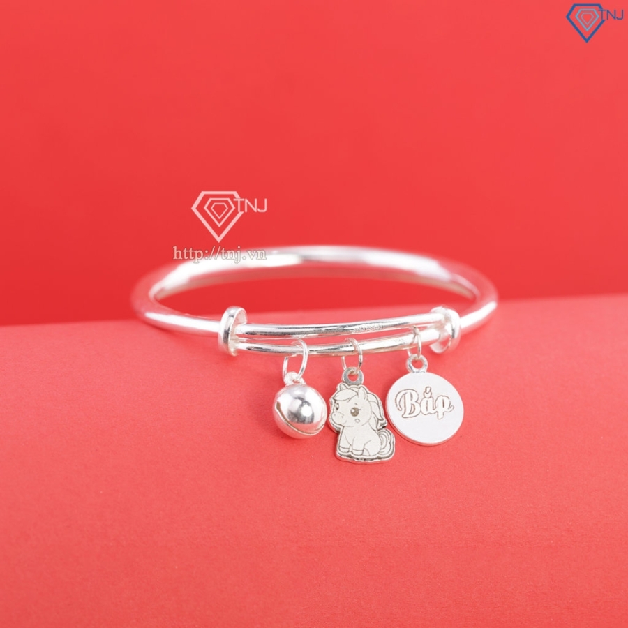 Lắc bạc dạng kiềng cho bé sơ sinh khắc tên hình con ngựa LTT0229