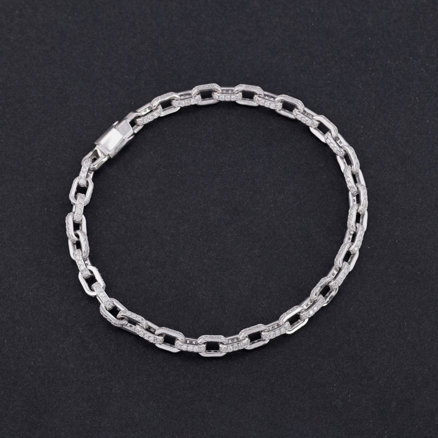 Lắc tay mắt xích cho nam đính full kim cương Moissanite bản 4mm LTAM0017