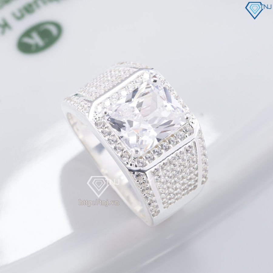 Nhẫn nam bạc 925 đính đá chữ nhật đẹp NNA0905