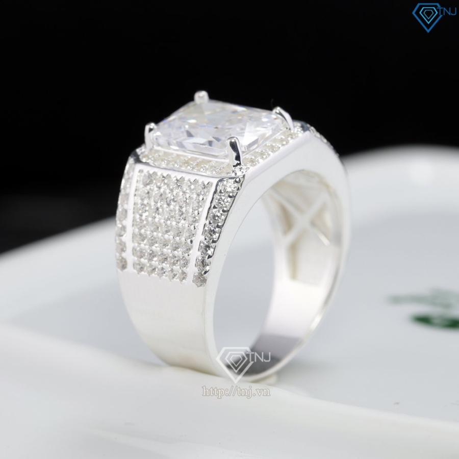 Nhẫn nam bạc 925 đính đá chữ nhật đẹp NNA0905