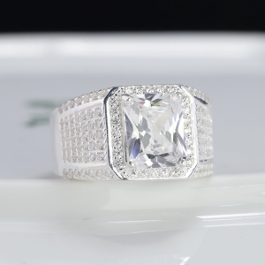 Nhẫn nam bạc 925 đính đá chữ nhật đẹp NNA0905