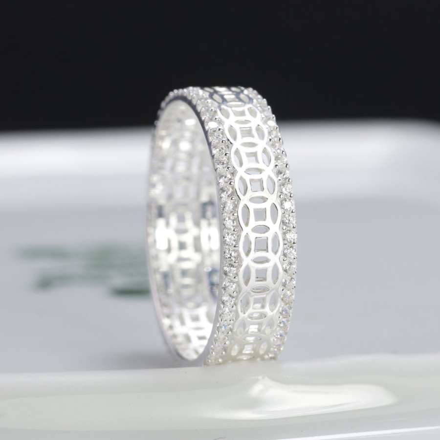 Nhẫn nam kim tiền bằng bạc bản nhỏ NNA0906