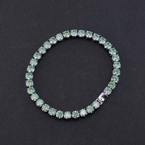 Lắc tay bạc nam Tennis đính full kim cương Moissanite xanh 5mm - Kiểm định GRA LTAM0005