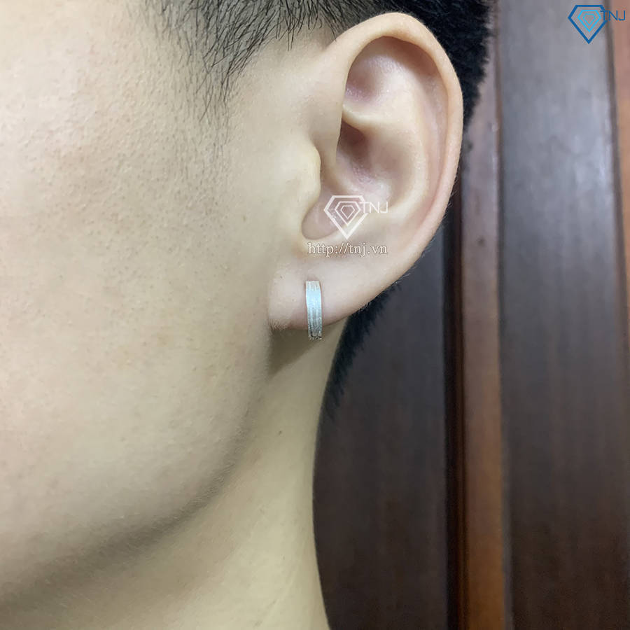 Bông tai bạc nam khoen tròn nhám BTA0105