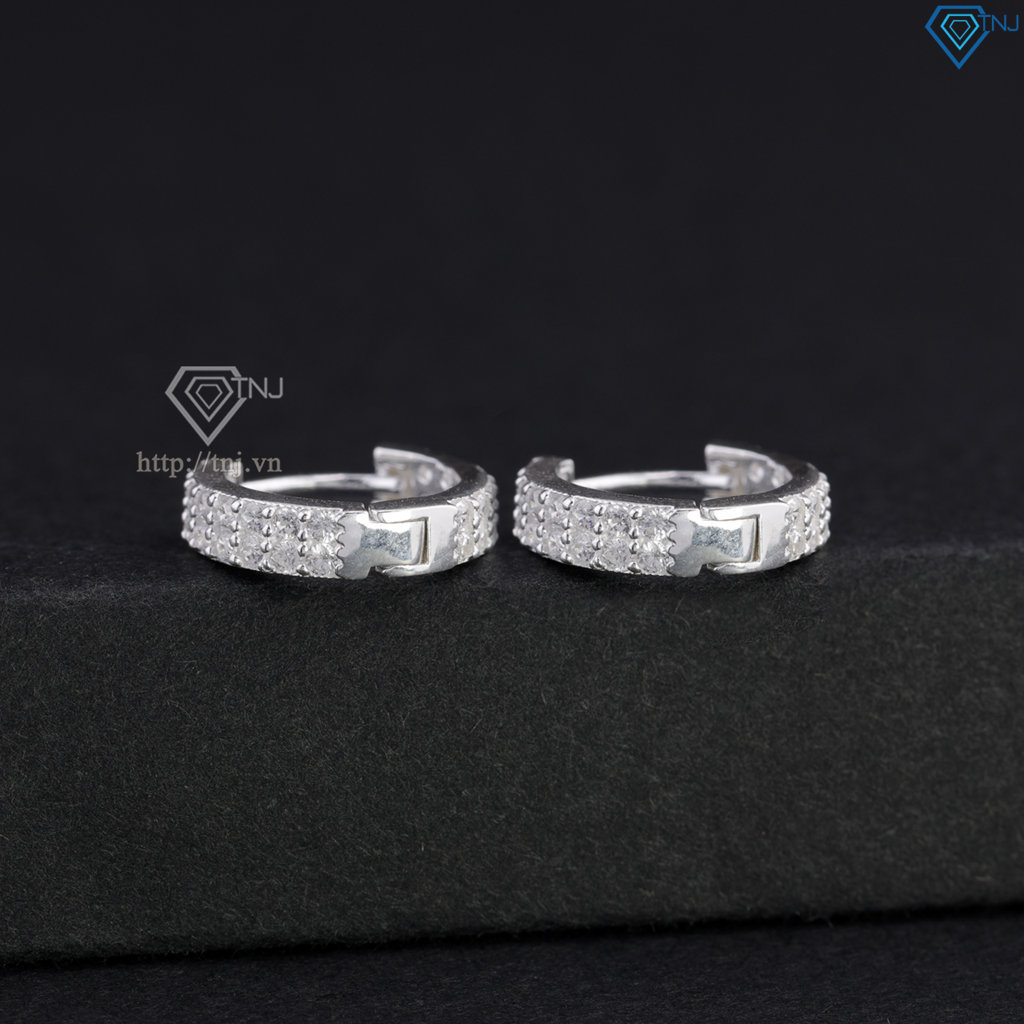 Khuyên tai bạc nam nhỏ 11mm đính full đá BTA0116