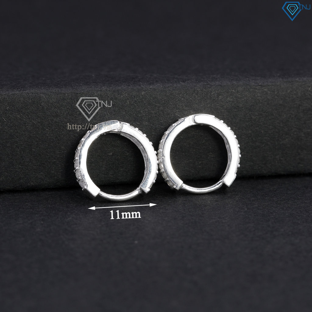 Khuyên tai bạc nam nhỏ 11mm đính full đá BTA0116