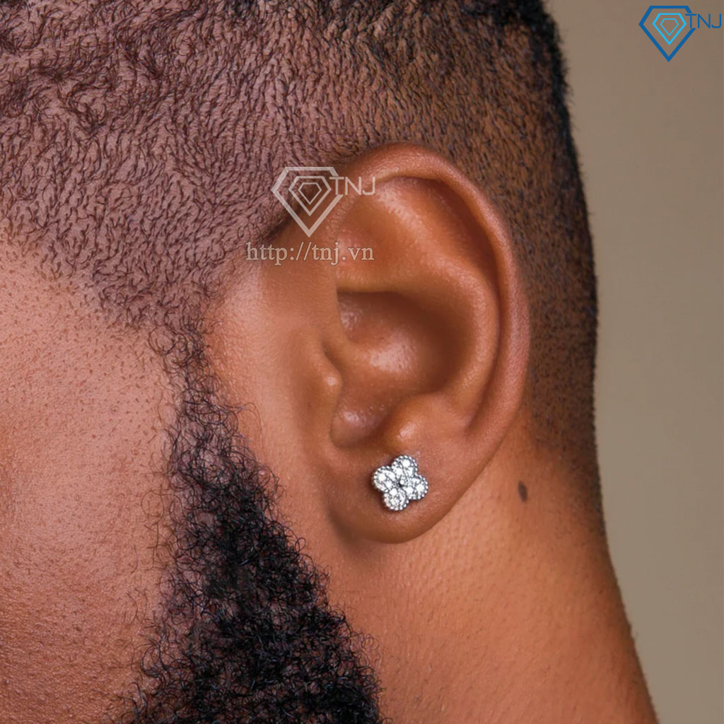 Bông tai bạc nam hình cỏ 4 lá đính đá BTA0117