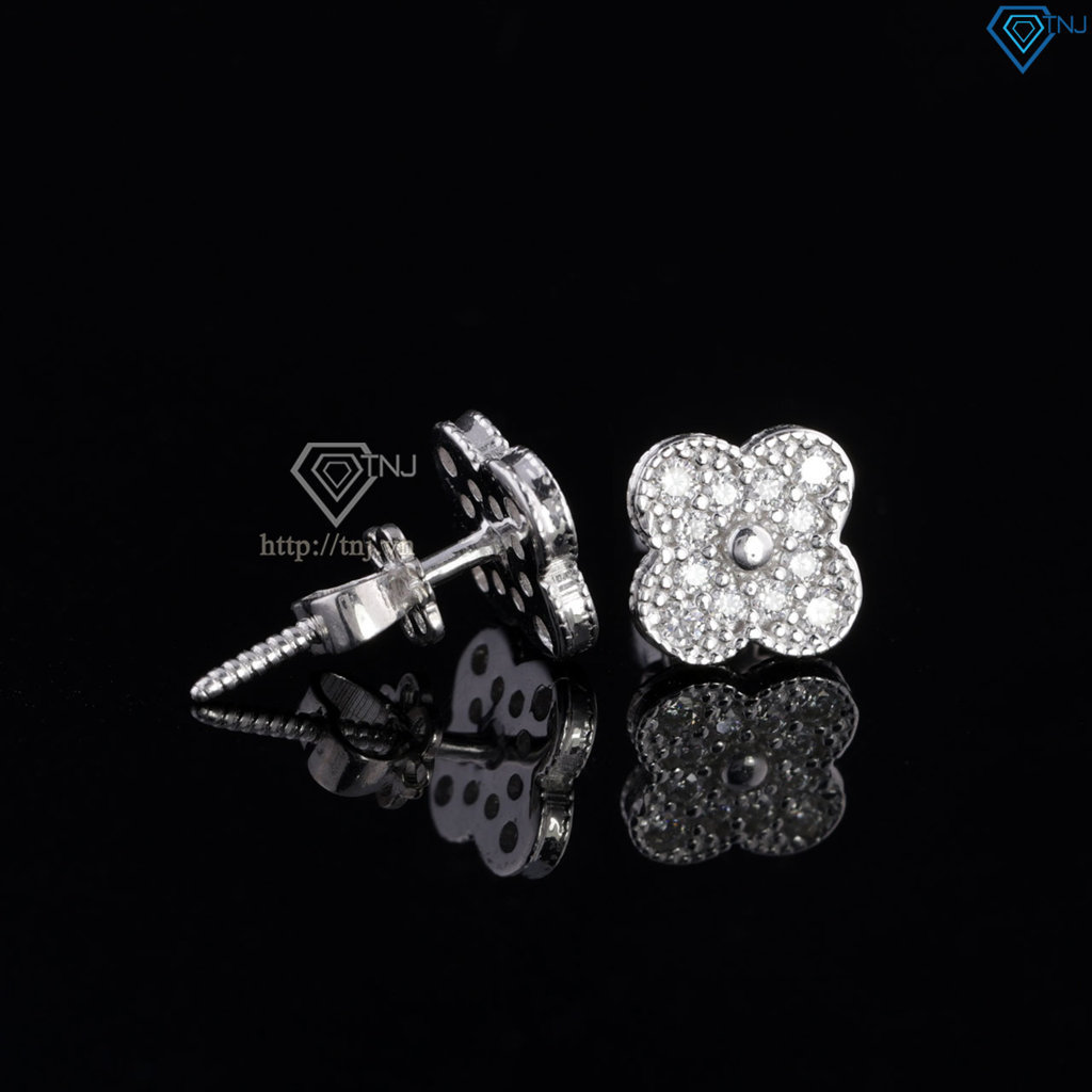 Bông tai bạc nam hình cỏ 4 lá đính đá BTA0117