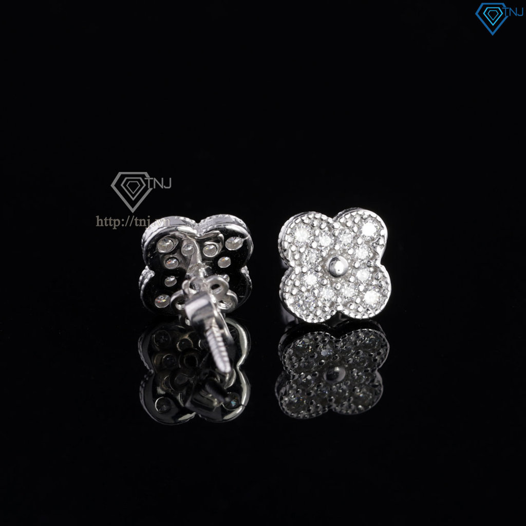 Bông tai bạc nam hình cỏ 4 lá đính đá BTA0117