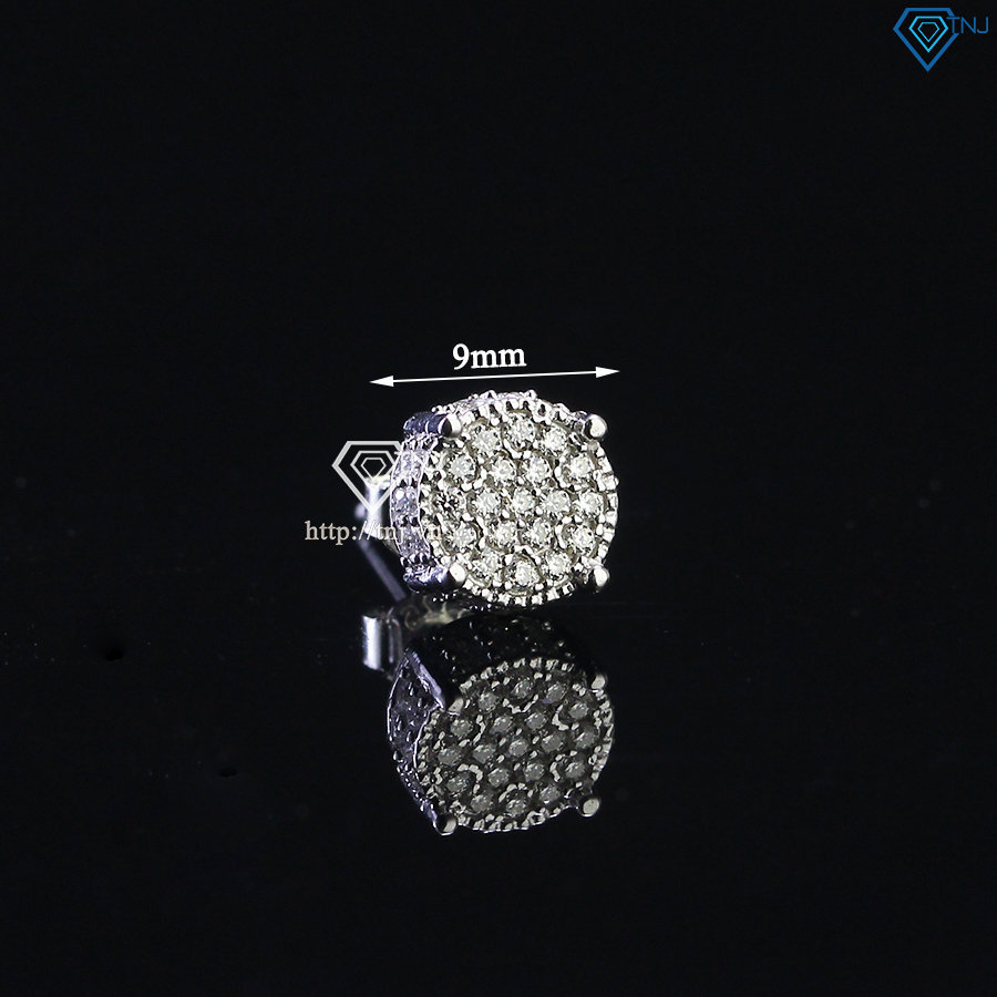 Bông tai bạc nam mặt tròn đính full kim cương Moissanite 9mm BTAM0022