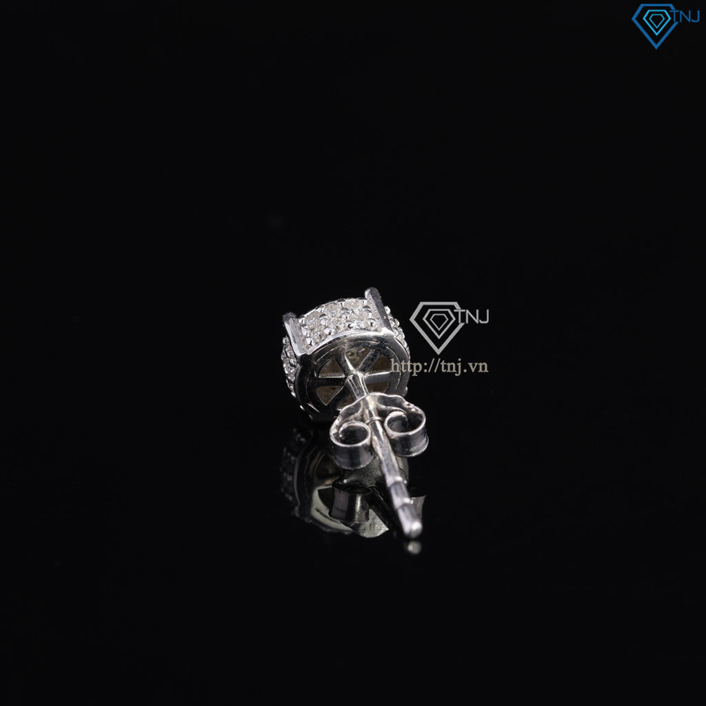 Bông tai bạc nam mặt tròn đính full kim cương Moissanite 6mm BTAM0036