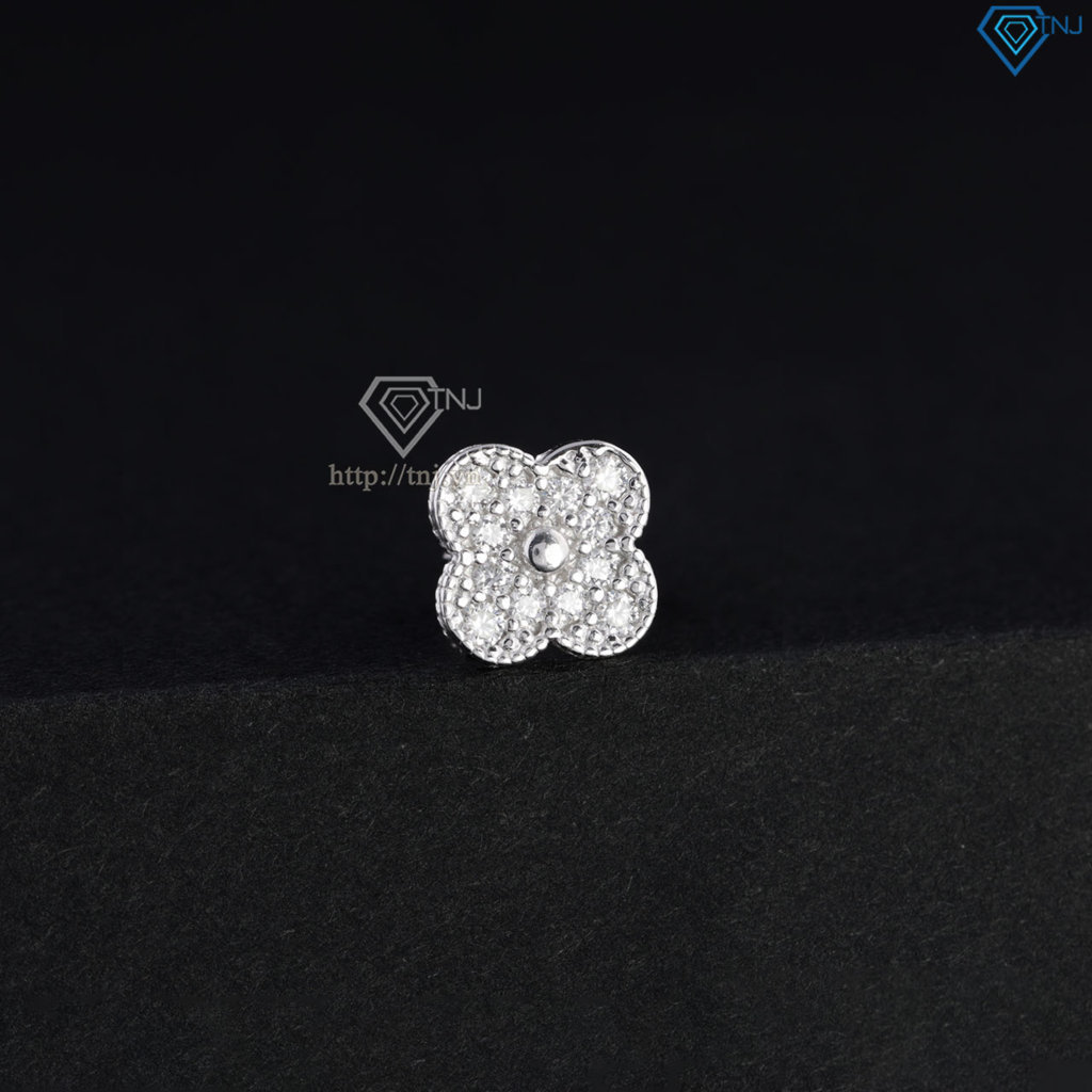 Bông tai bạc cỏ 4 lá đính full kim cương Moissanite BTAM0040