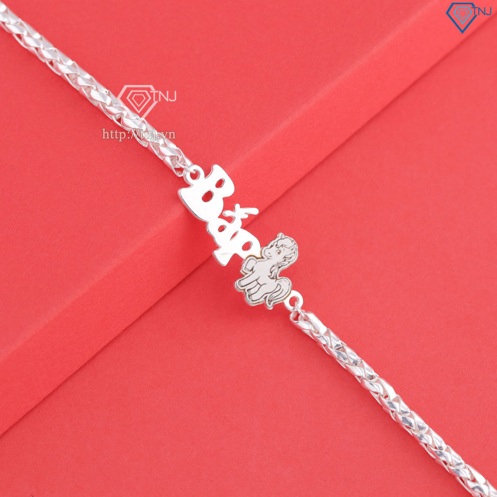 Lắc tay bạc cho bé khắc tên hình con ngựa LTT0202