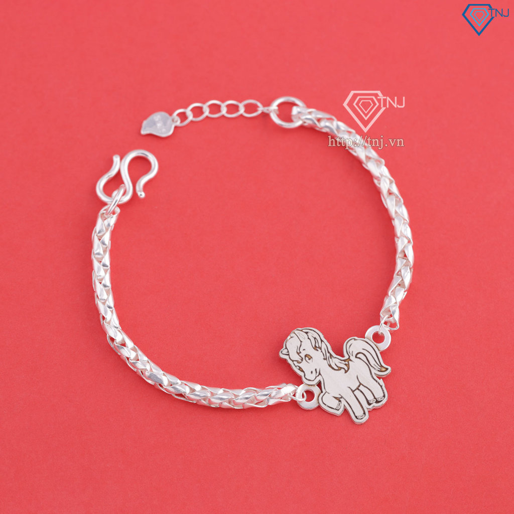 Lắc tay bạc cho bé khắc tên hình con ngựa LTT0203