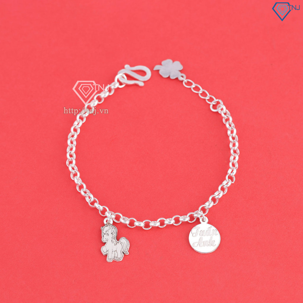 Lắc chân bạc cho bé hình con ngựa khắc tên LTT0208