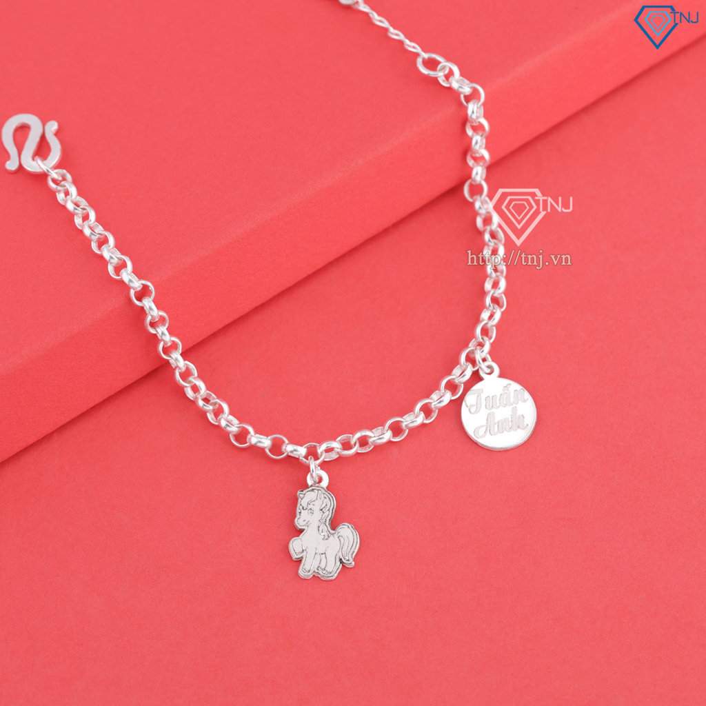 Lắc chân bạc cho bé hình con ngựa khắc tên LTT0208