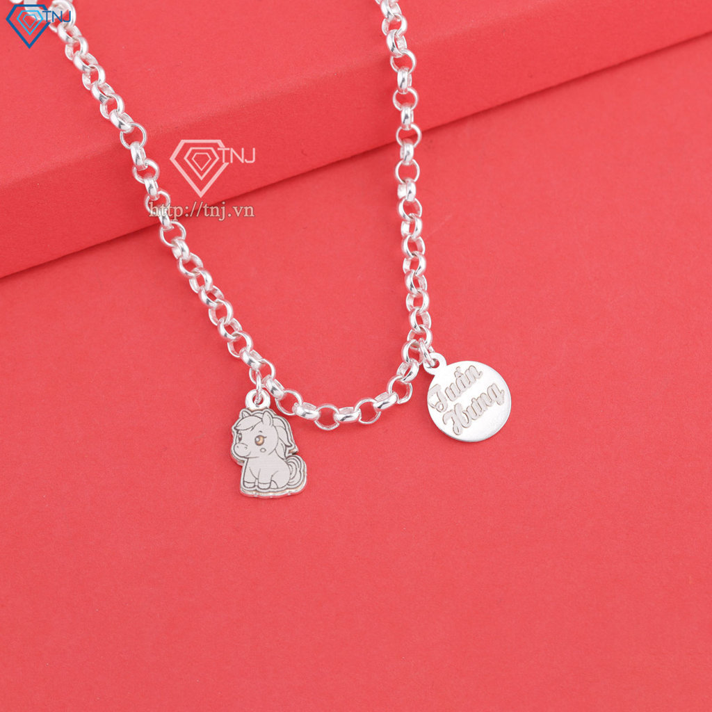 Lắc chân bạc cho bé hình con ngựa khắc tên LTT0214