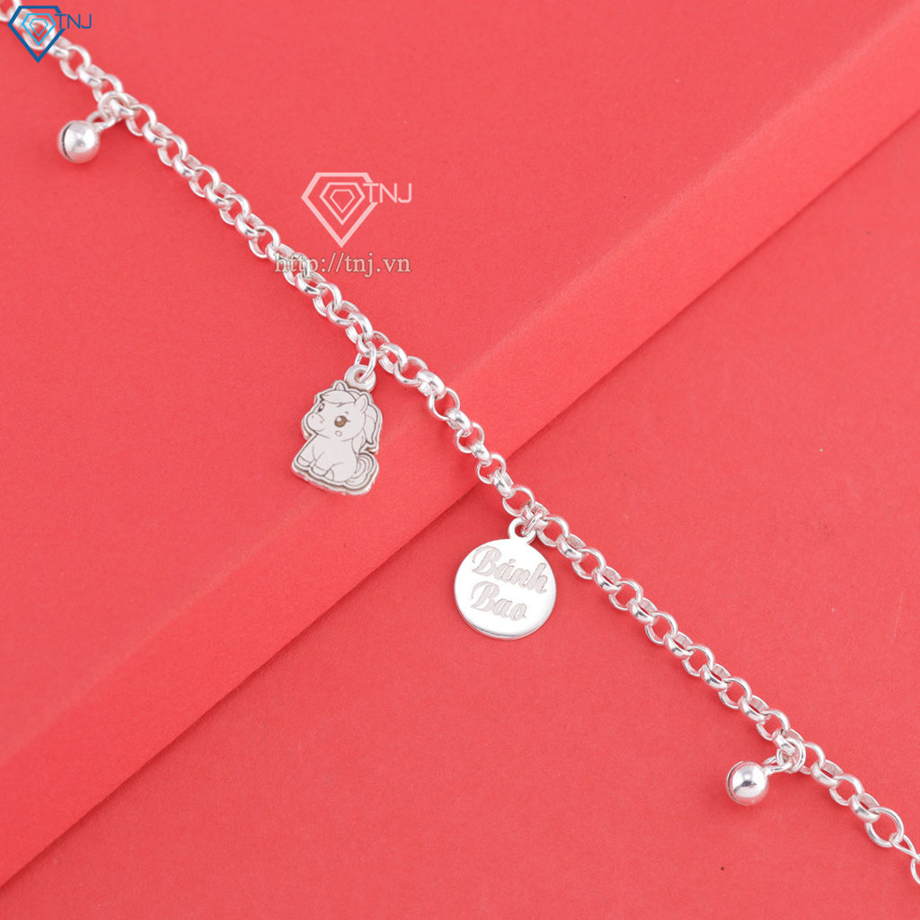 Lắc chân bạc cho bé hình con ngựa khắc tên LTT0217