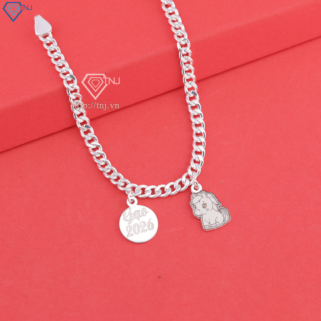Lắc bạc cho bé dây mắt xích khắc tên hình con ngựa LTT0220