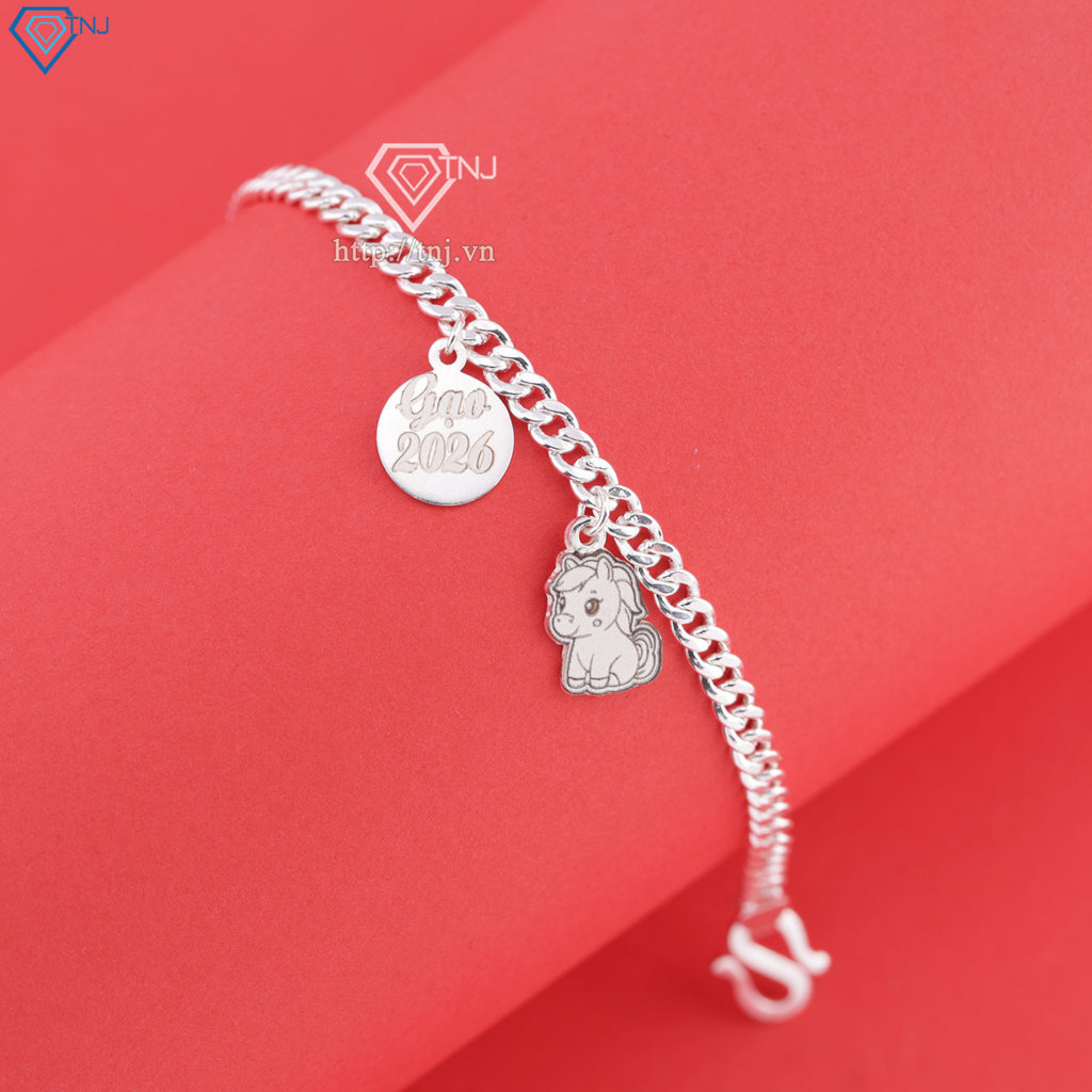 Lắc bạc cho bé dây mắt xích khắc tên hình con ngựa LTT0220