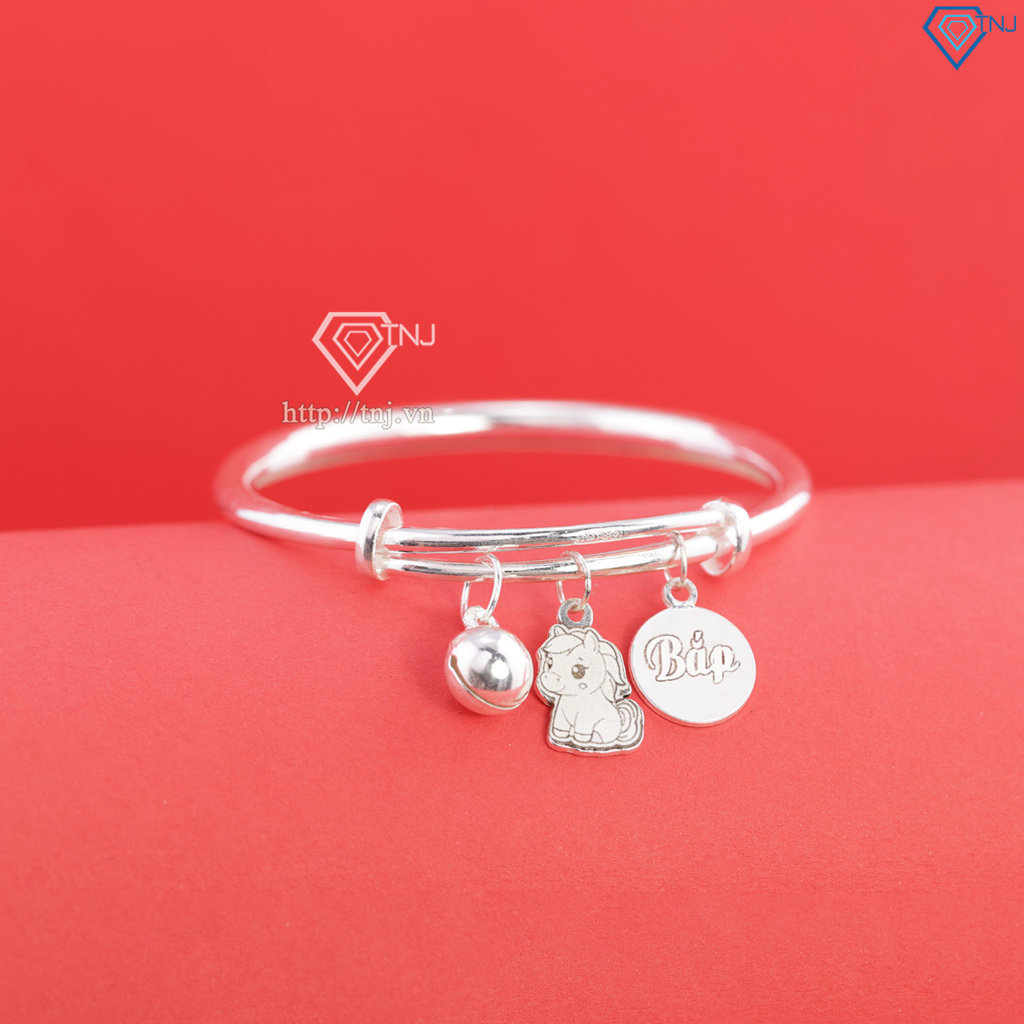 Lắc bạc dạng kiềng cho bé sơ sinh khắc tên hình con ngựa LTT0229