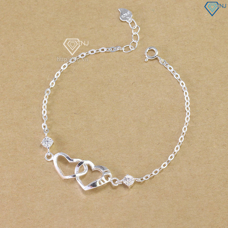 Lắc tay nữ trái tim đôi đính kim cương Moissanite 4mm - Kiểm định GRA LTNM0016