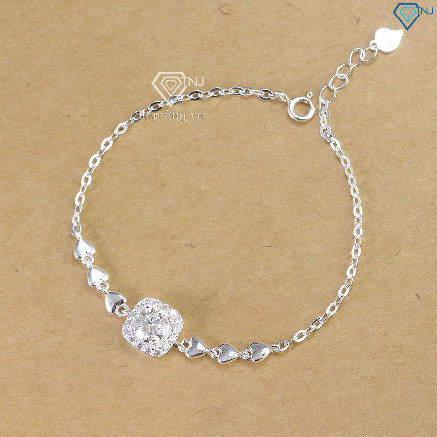 Lắc tay  bạc nữ mặt vuông đính kim cương Moissanite 7.0mm - Kiểm định GRA LTNM0017