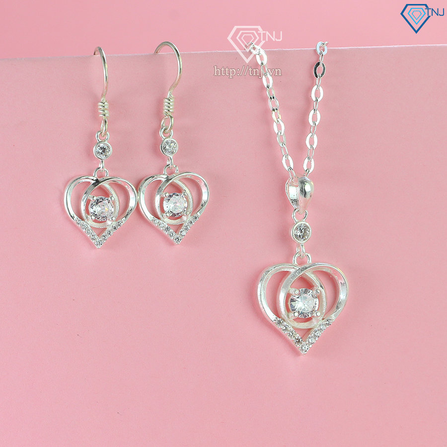 Bộ trang sức bạc nữ hình trái tim đính đá đẹp BTS0053