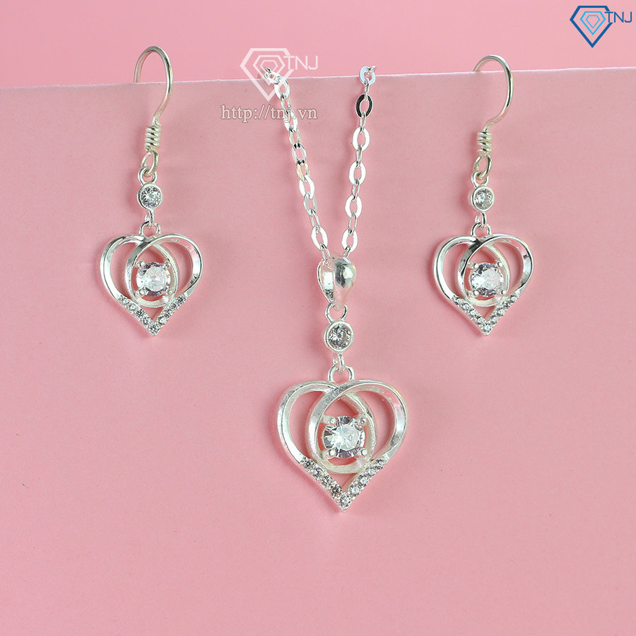 Bộ trang sức bạc nữ hình trái tim đính đá đẹp BTS0053