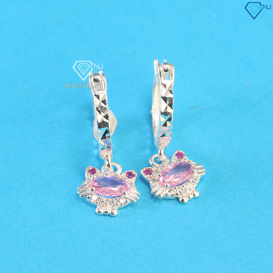 Bông tai bạc cho bé gái hình Hello Kitty đá hồng BTT0032