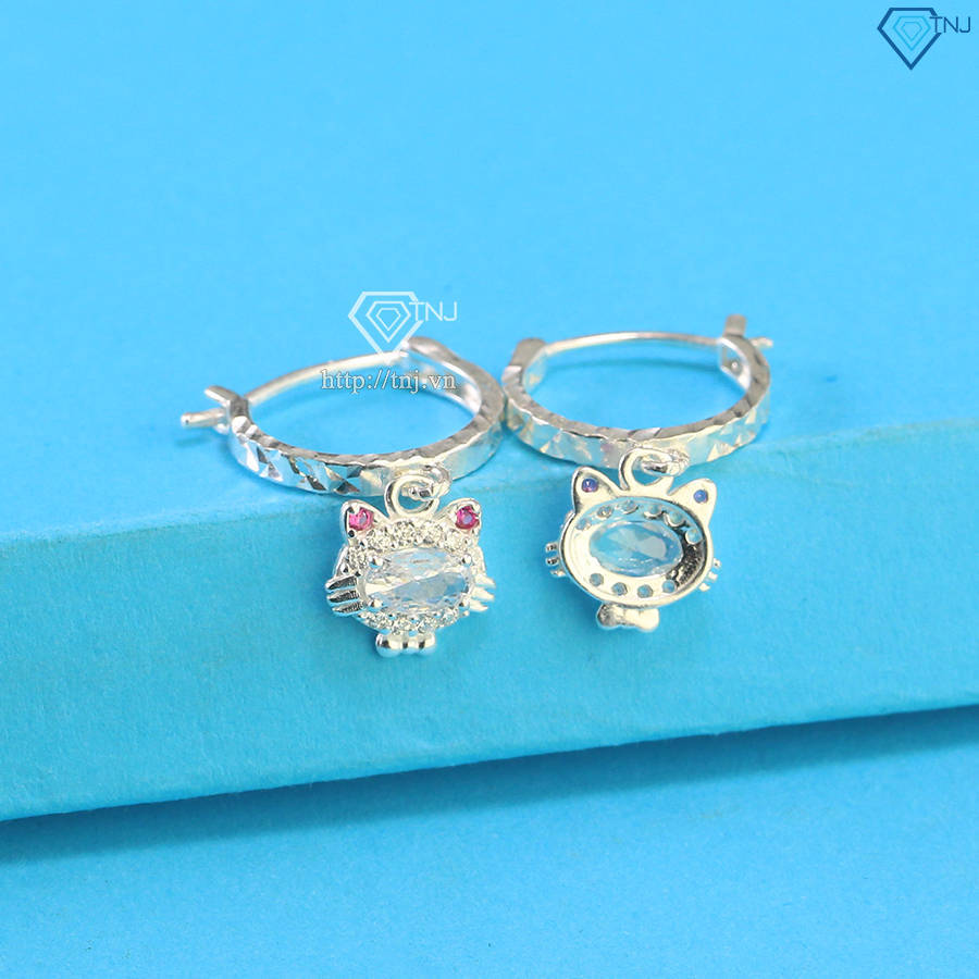 Bông tai bạc cho bé gái hình Hello Kitty đá trắng BTT0032