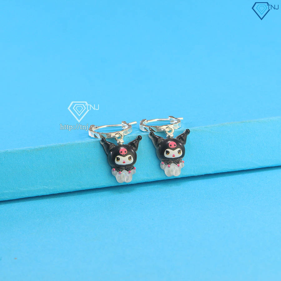 Bông tai cho bé gái bằng bạc hình Kuromi Melody đen BTT0036