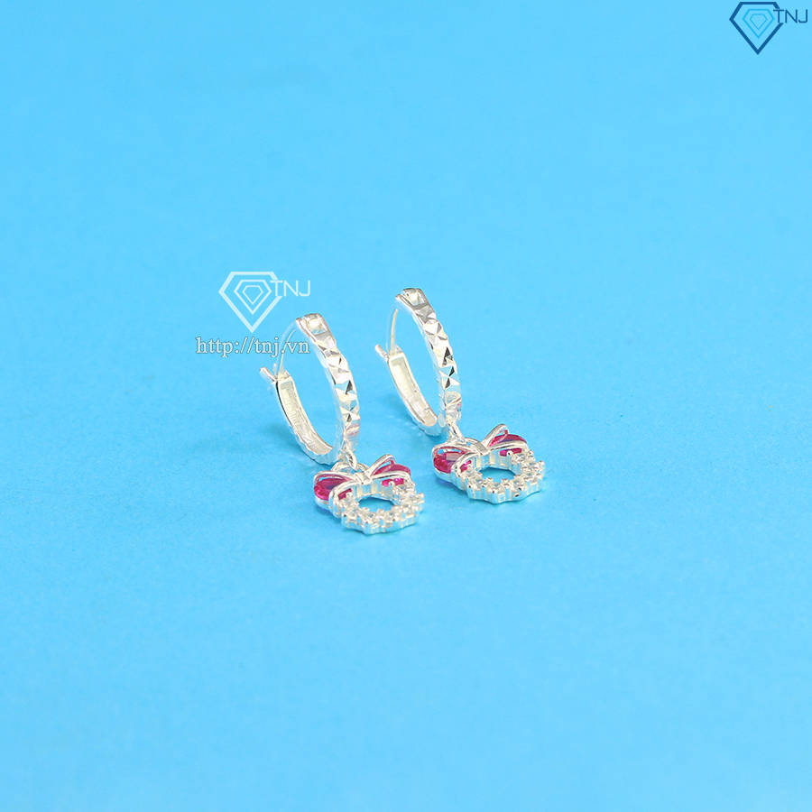 Bông tai cho bé gái hình chiếc nơ đá đỏ BTT0037